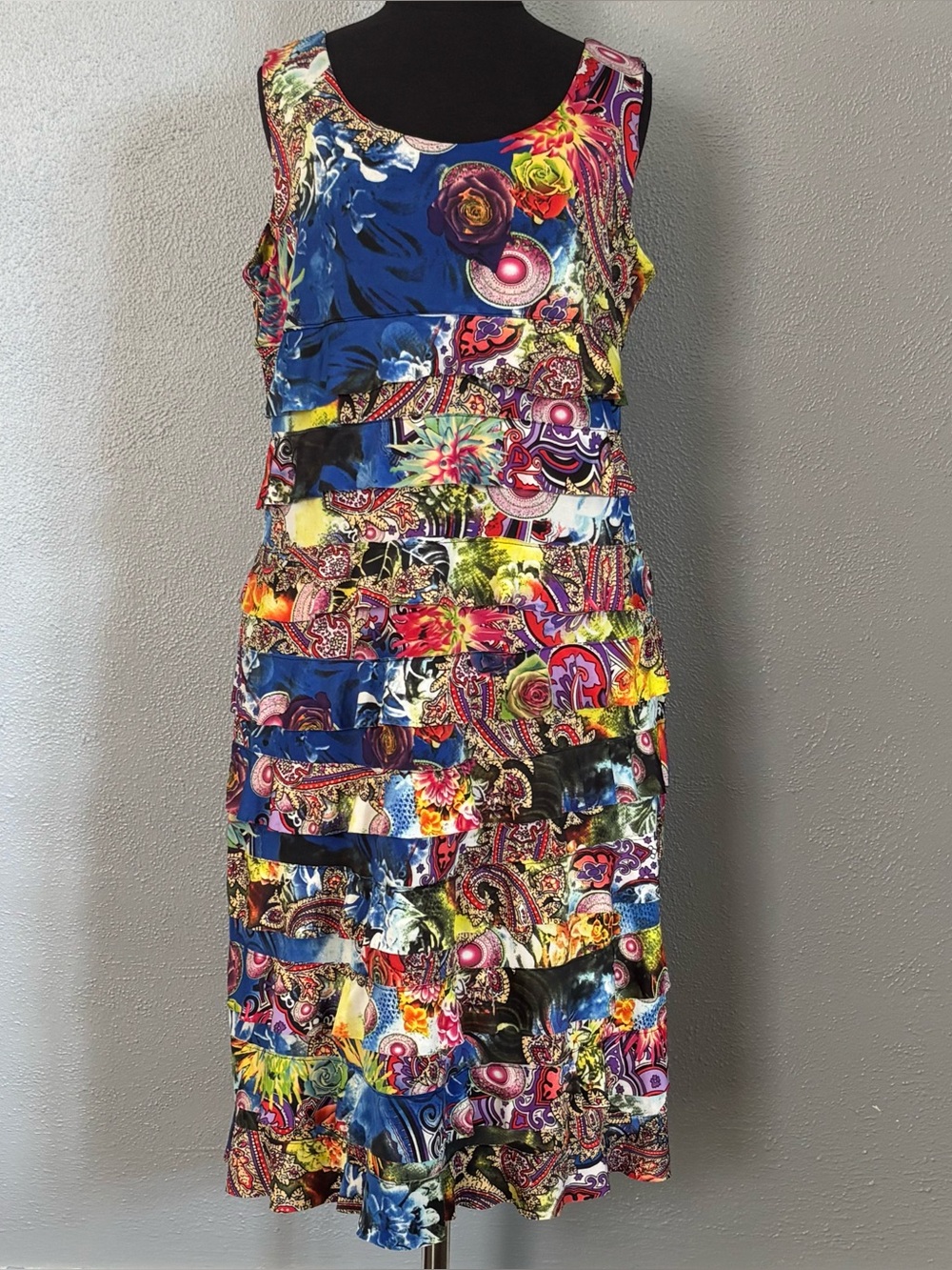 Creation Multicolored Patterned Ruffled Sleeveless Summer Dress Womens Size M
